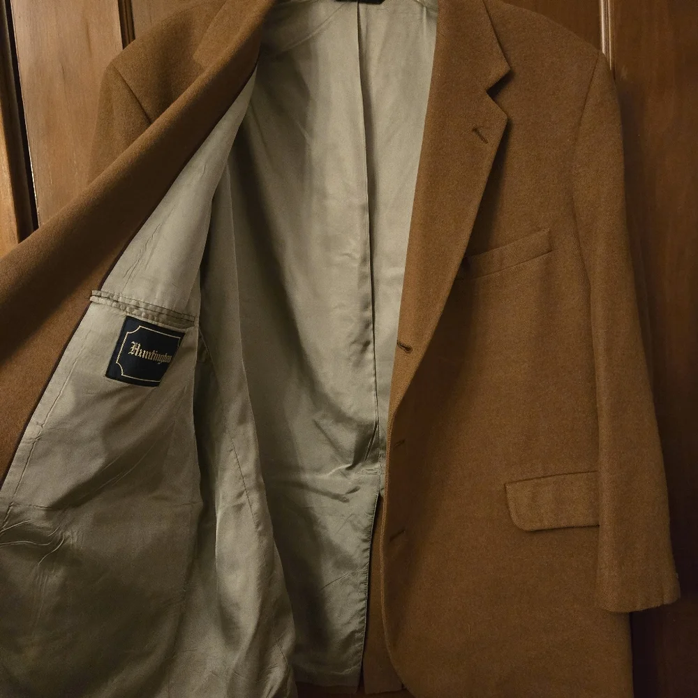 Vintage Mens 3 Button Blazer Jacket 46 Regular Brown 100% Camel Hair Retro‎ EUC